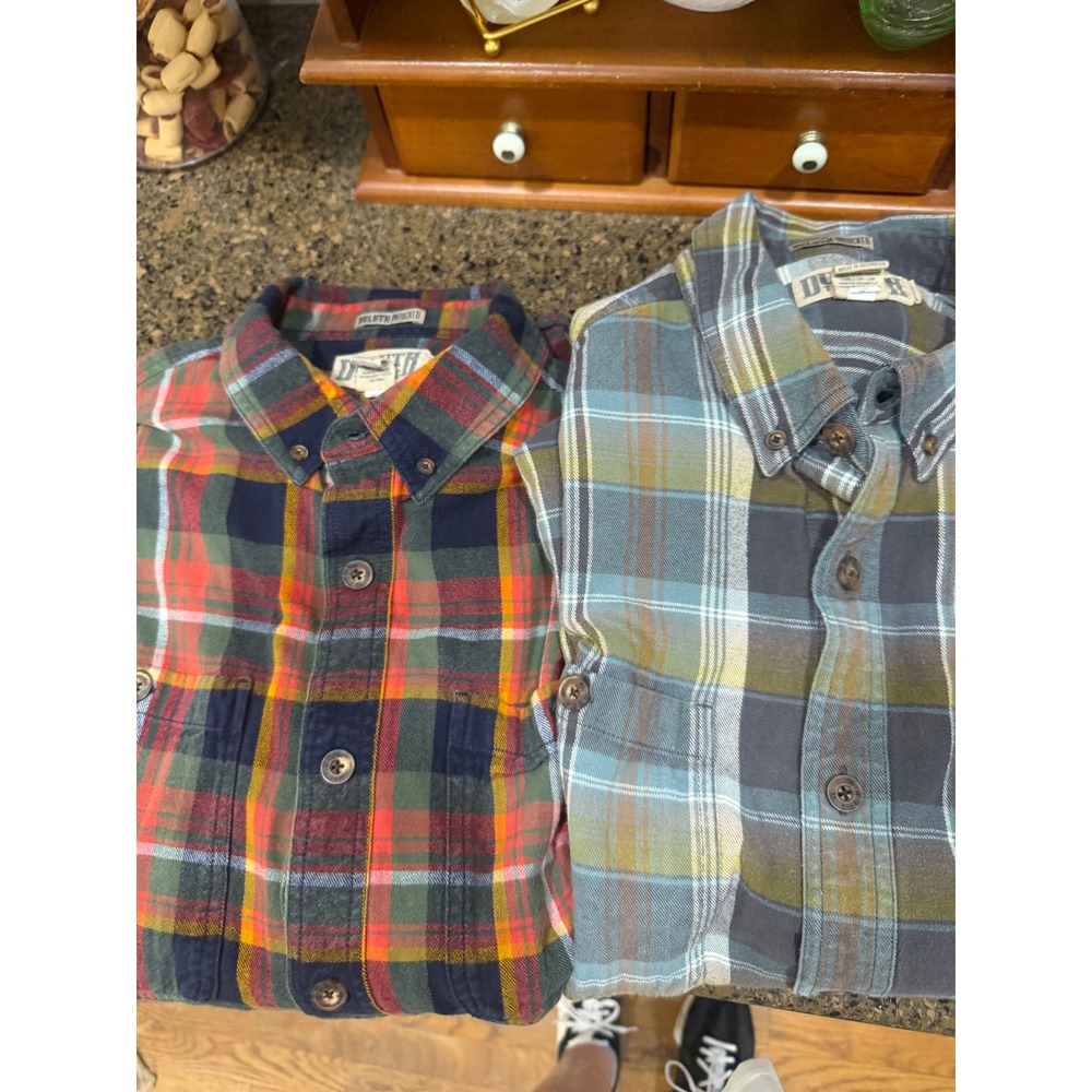 Lot of 2 Duluth Trading Co Untucked Flannel Shirts Mens Large Relaxed Fit Plaid